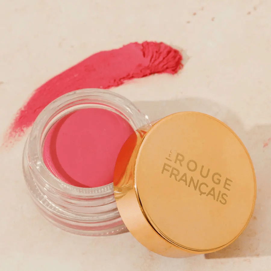 Le Rouge Francais Lip & Cheek Tiegel offen mit Farb- und Texturbeispiel.
