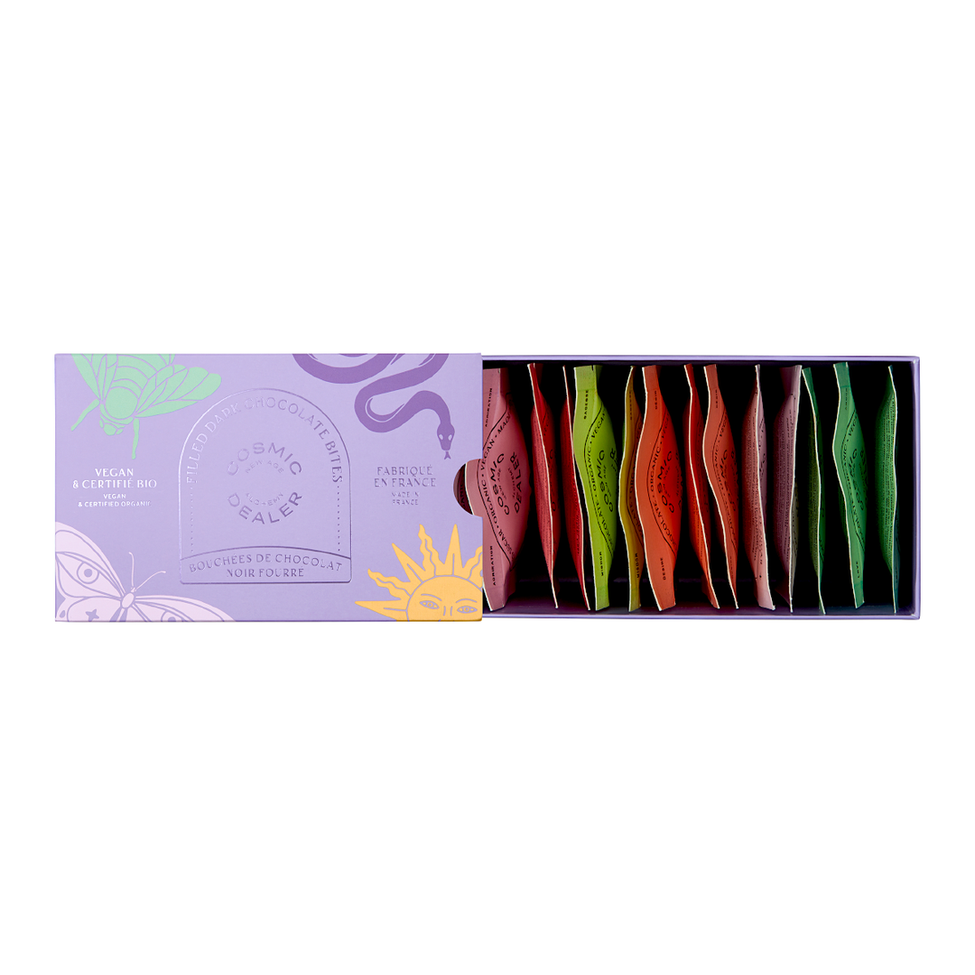Cosmic Dealer Geschenkbox - 14 Mini Schokoladen verschiedener Geschmacksrichtungen North Glow