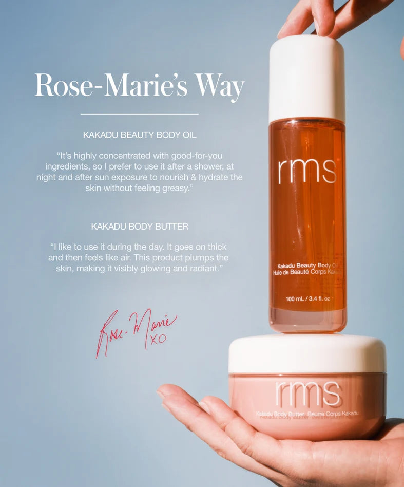 Empfehlung RMS Beauty Kakadu Body Oil mit Kakadu-Pflaumenöl und Buritiöl gefolgt von Kakadu Body Butter