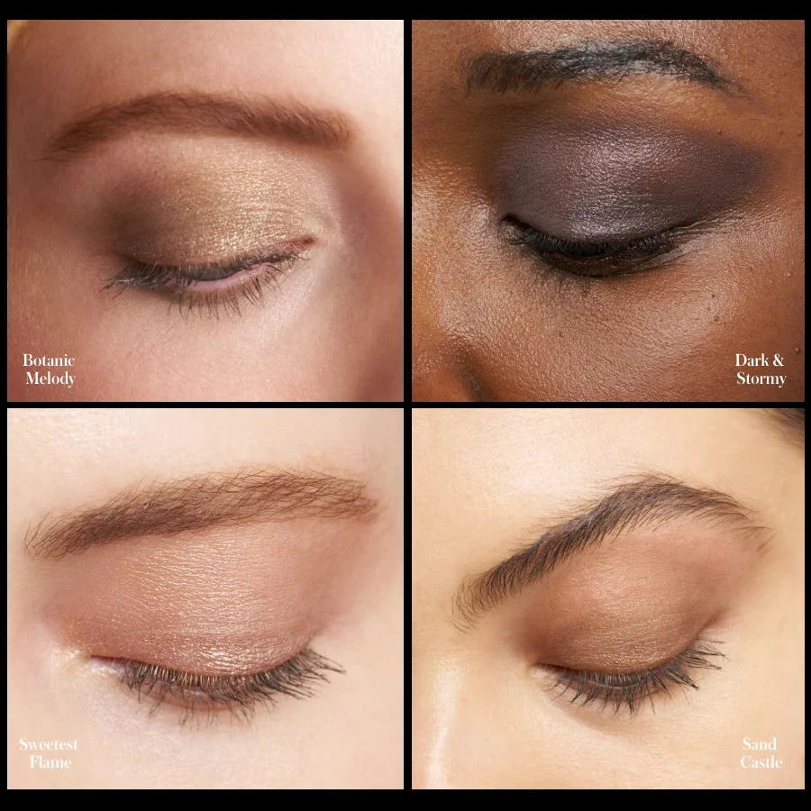 Augenlook mit Celestial Dream Lidschattenpalette in schimmerndem Roségold, Salbeigrün und rauchigem Anthrazitgrau.