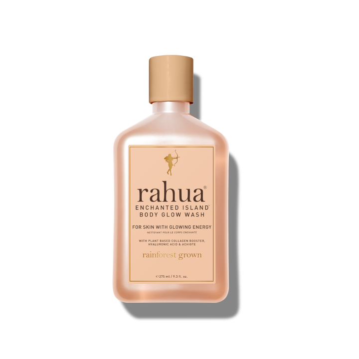 Rahua body glow wash Flasche vor weißem Hintergrund.