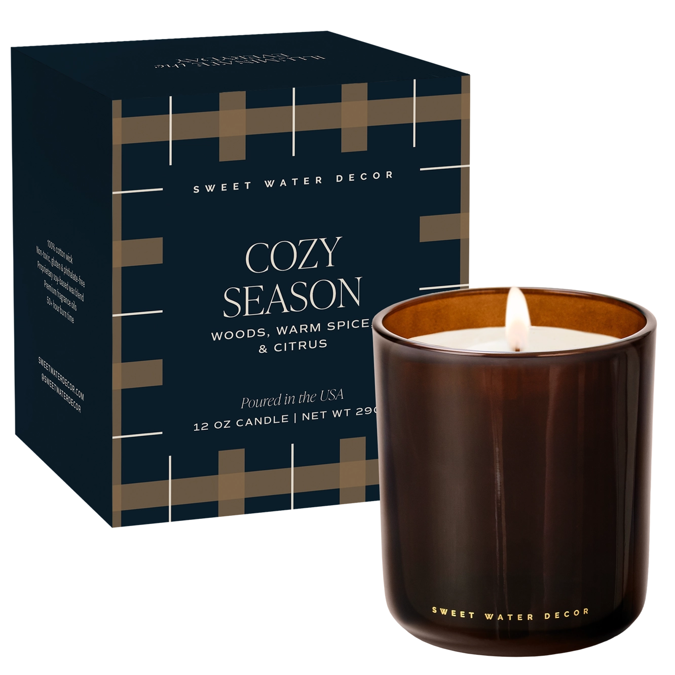 Cozy Season Duftkerze von Sweet Water Decor im Amber Glas mit hochwertiger Geschenkbox
