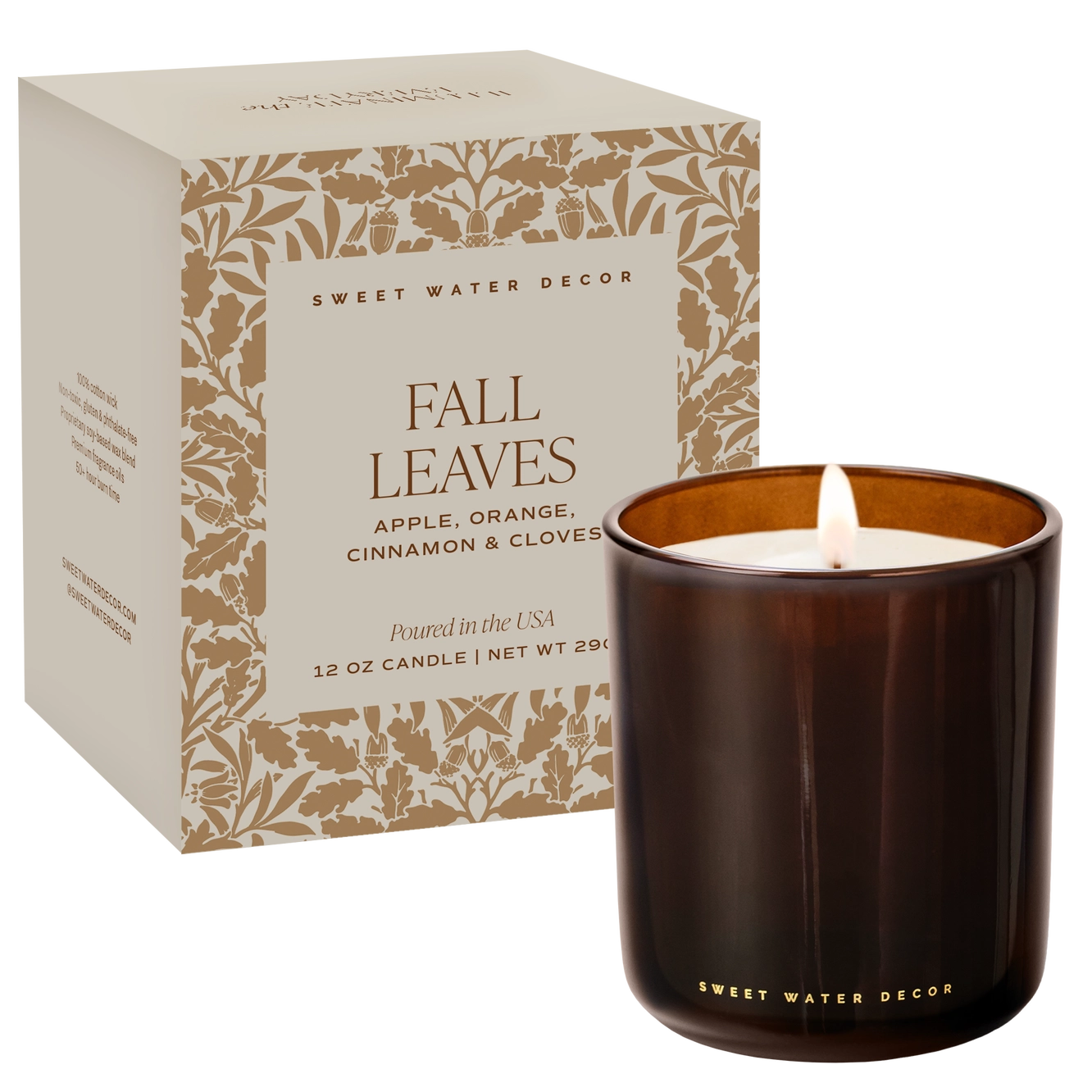 Fall Leaves Sojawachs-Duftkerze von Sweet Water Decor im Amber Glas mit Geschenkbox