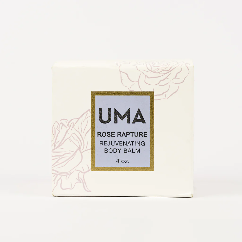 UMA Rose Rapture Body Balm Verpackung vor weißem Hintergrund. North Glow