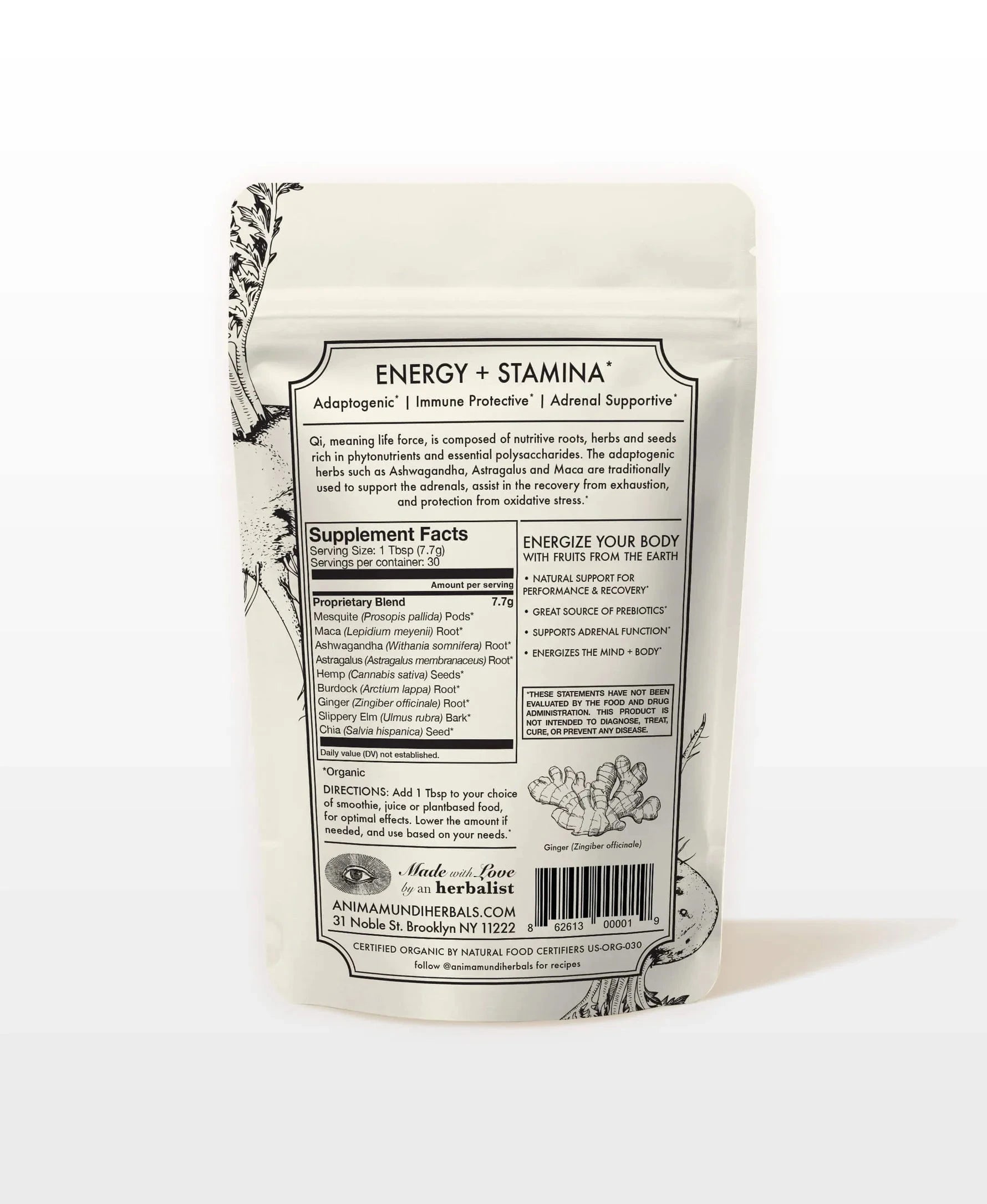 Anima Mundi Qi Powder Rückseite der Produktverpackung