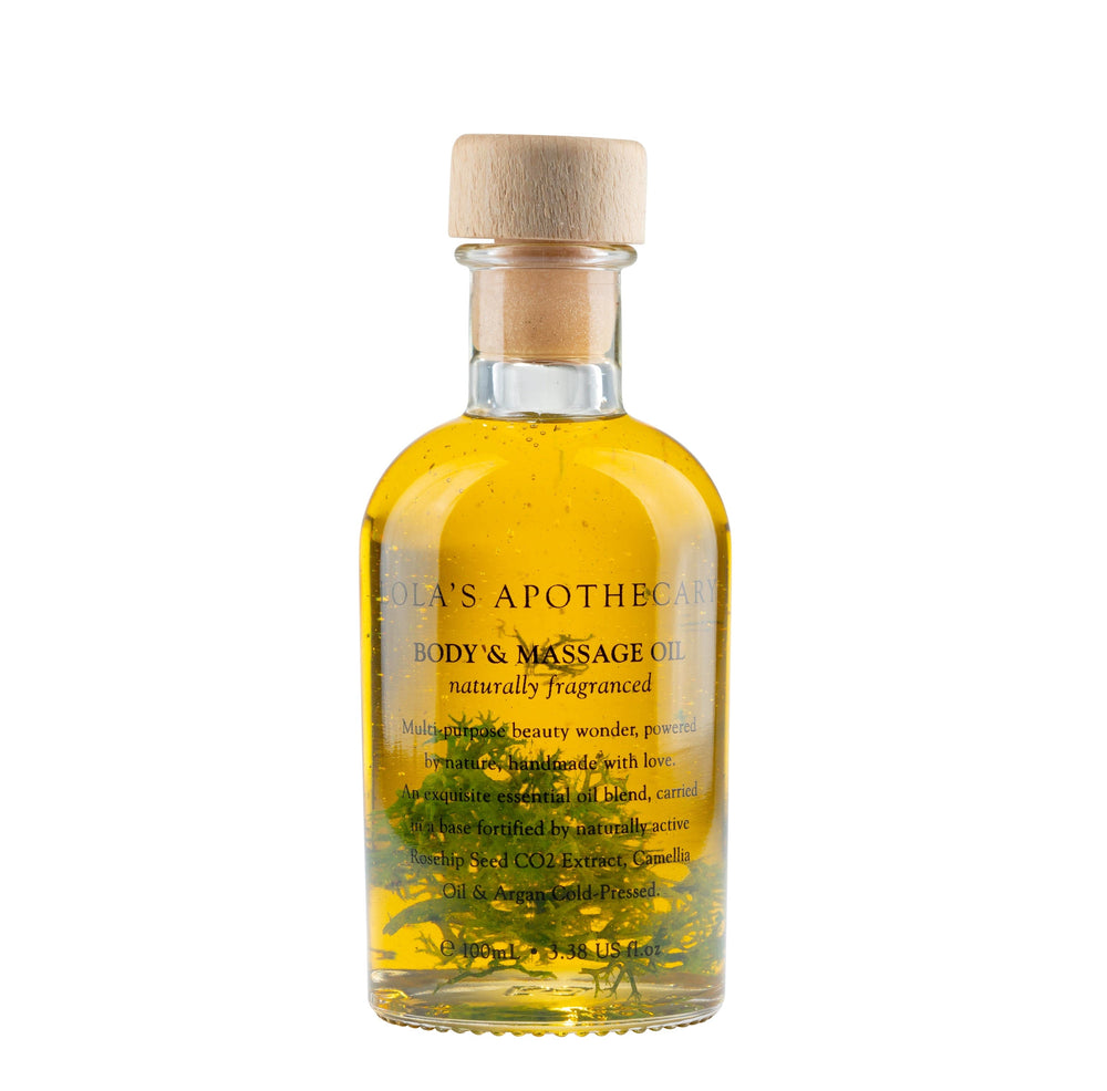Glasflasche Body & Massageöl von Lola´s Apothecary.