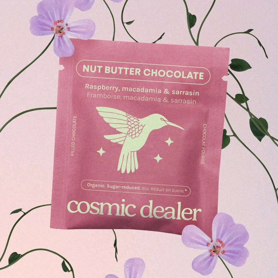 Teil der Cosmic Dealer Valentinstag Geschenkbox ist die Sorte: Raspberry, Macadamia & Sarrasin