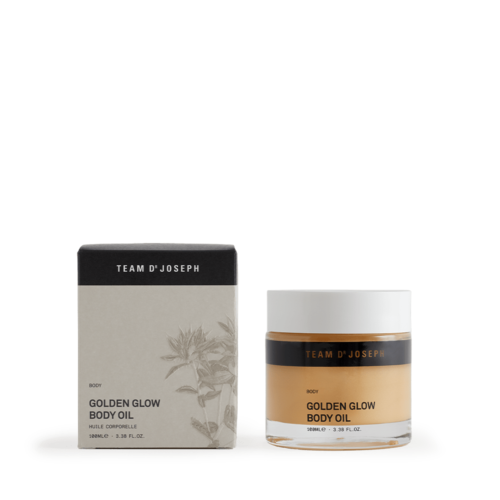 Golden Glow Body Oil – straffendes Körperöl mit Glow-Effekt in luxuriösem Verpackungsdesign.