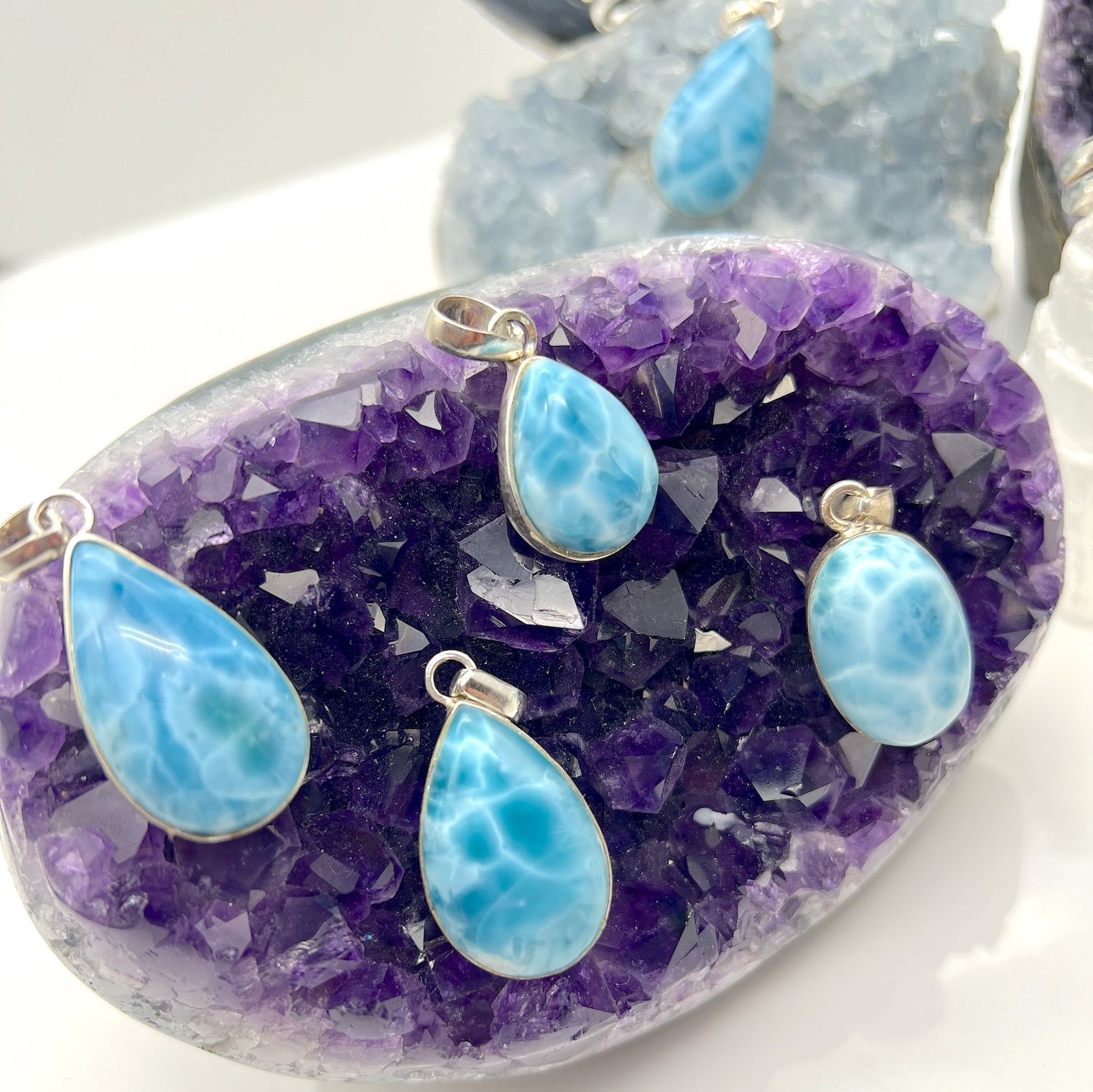 Larimar pendants · Unique pieces in silver