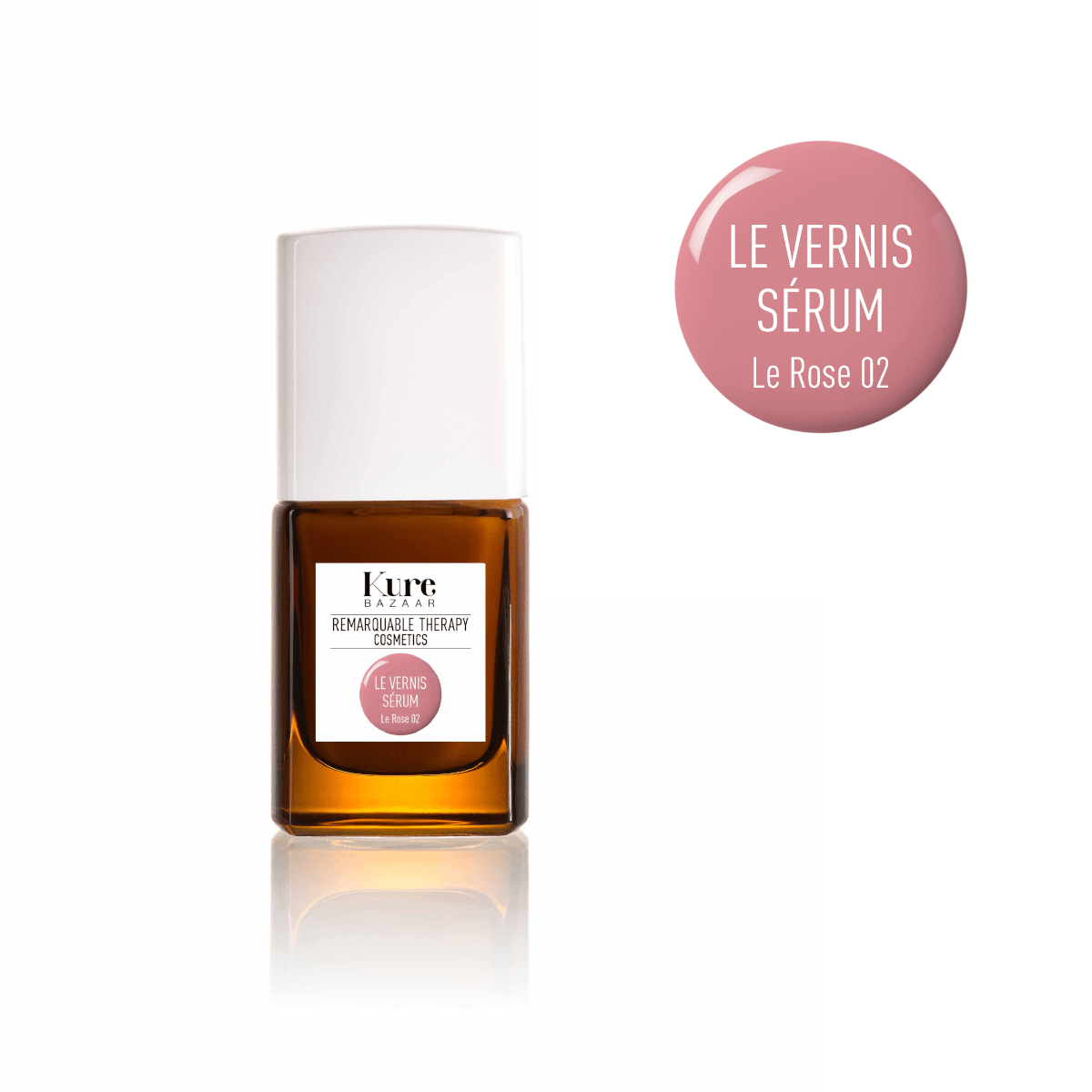 Le Vernis Serum Rose 02 Nagellackflasche steht vor weißem Hintergrund.