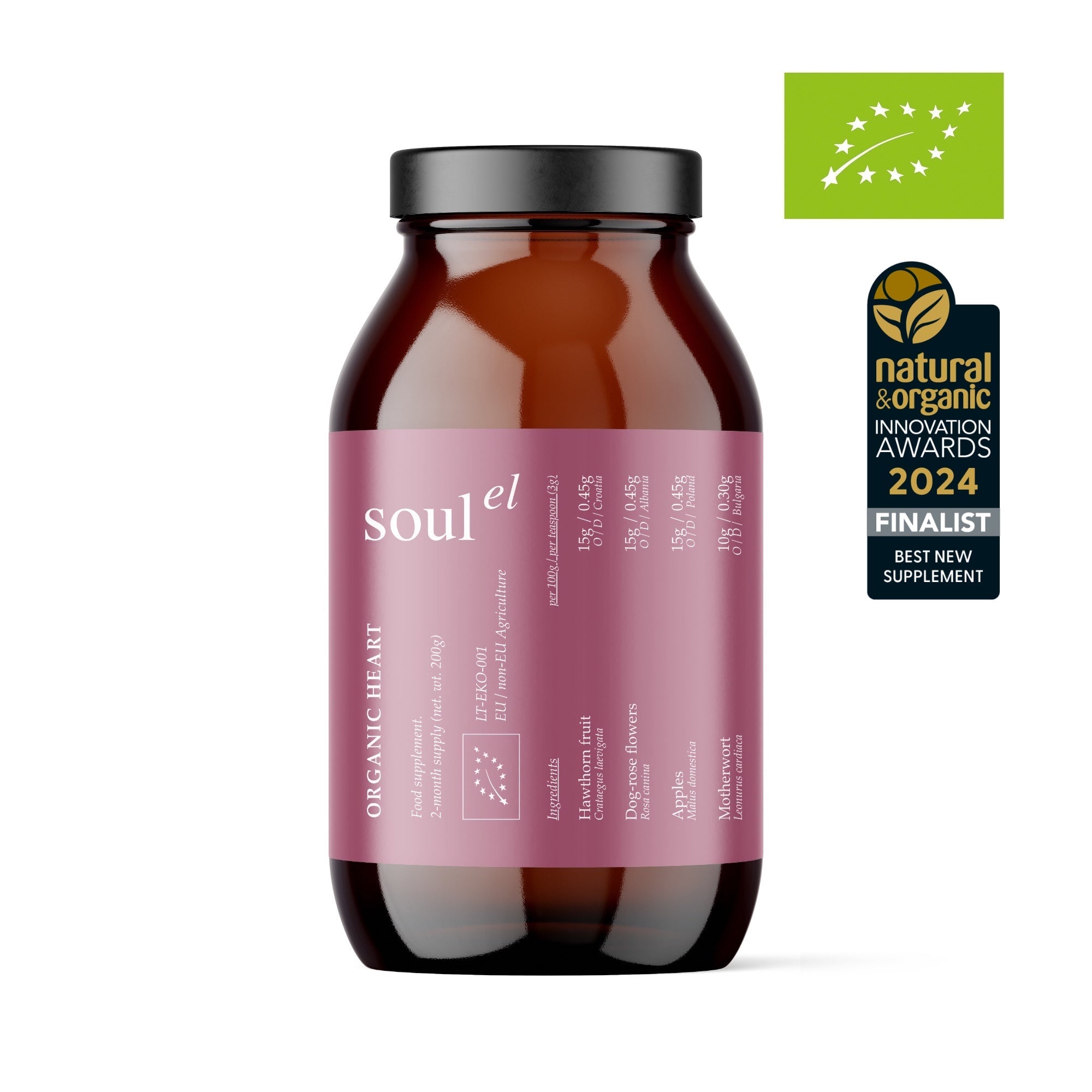 Soulel Organic HEART – Bio-Pflanzenpulvermischung mit Weißdorn, Rose und Ingwer
