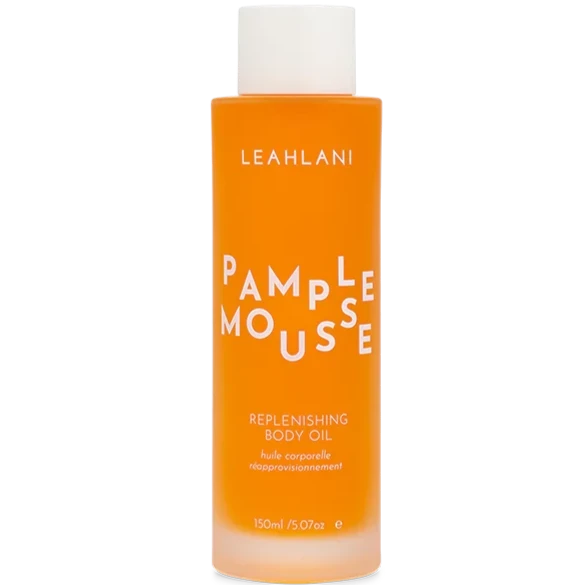 Leahlani Pamplemousse Body Oil vor weißem Hintergrund.