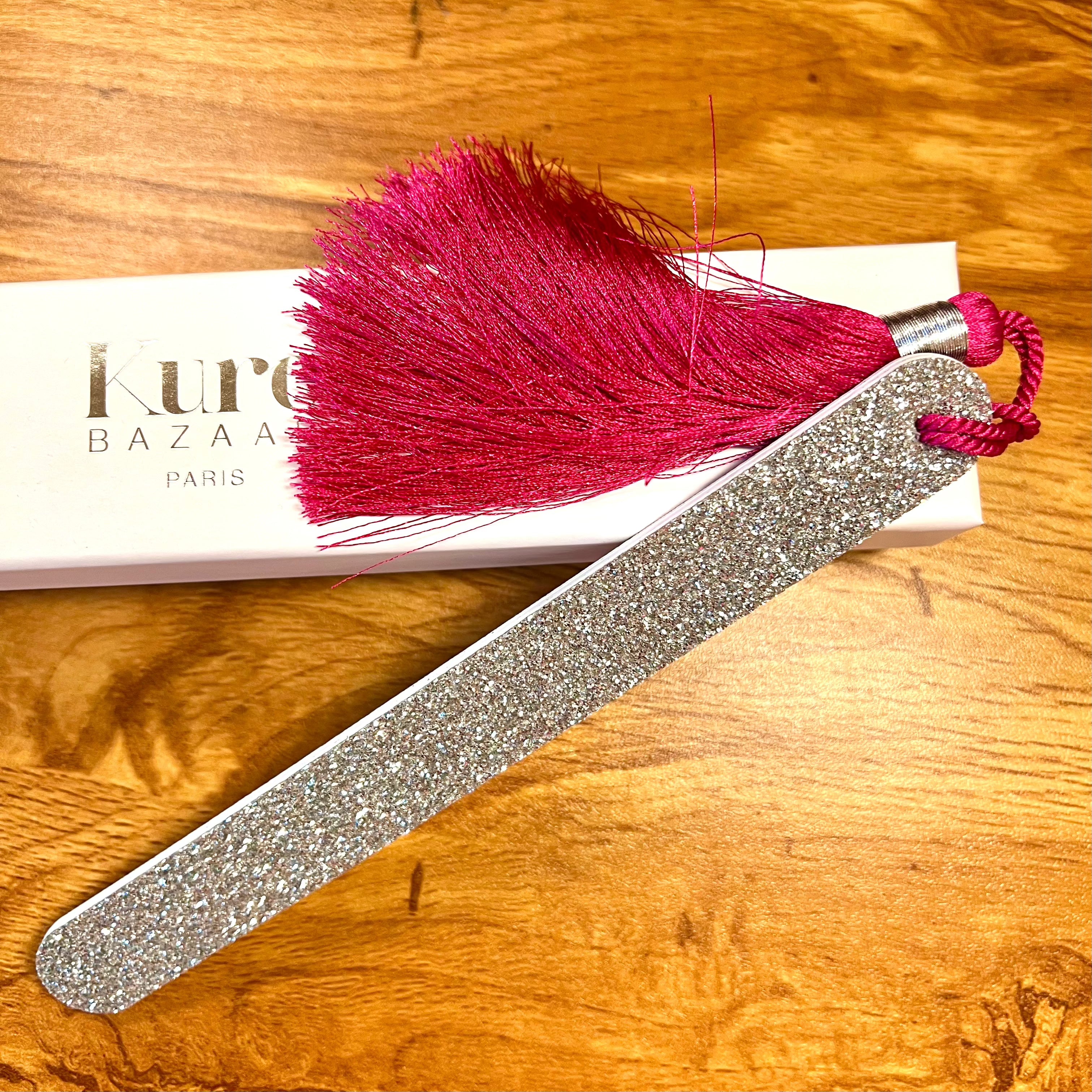 Pompom Nail File Silver-Fuchsia/ Glitter Nail File Silver