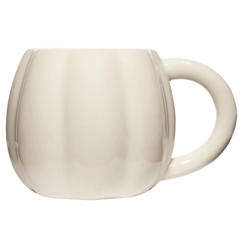 Detailansicht des weißen Kürbis-Keramikbechers von Sweet Water Decor mit Henkel – 19oz Fassungsvermögen