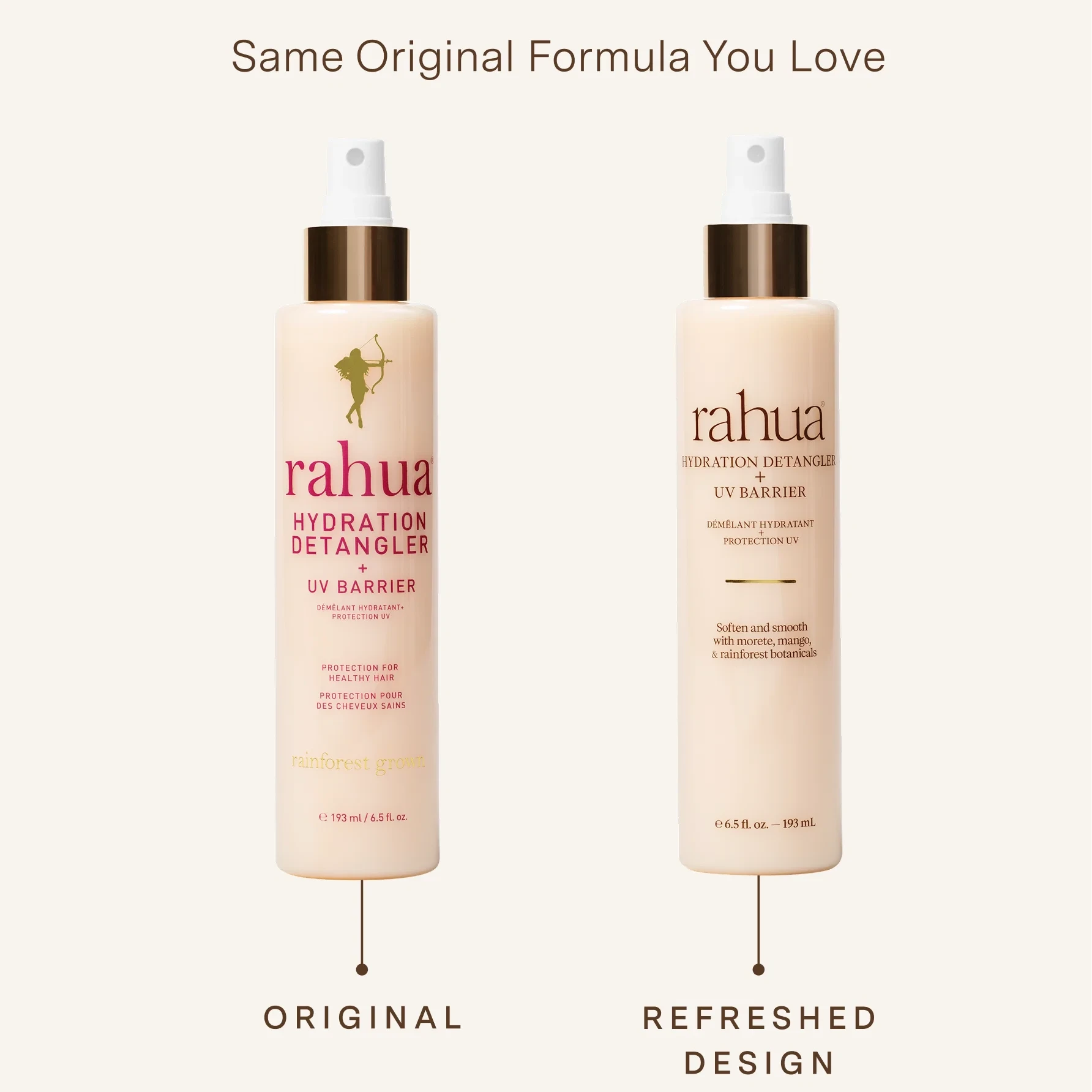 rahua Hydration Detanger + UV Barrier altes und neues Design nebeneinander.