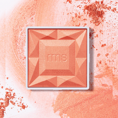 Offener ReDimension Hydra Powder Blush in der Farbe Mai Tai auf Farb- und Teturbeispiel.