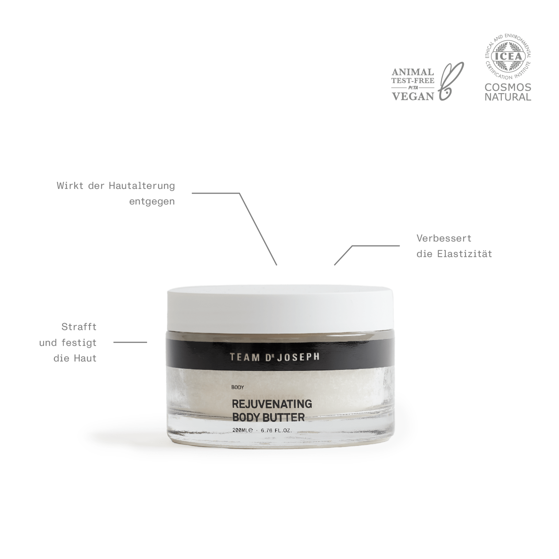 Geschlossene Dose Rejuvenating Körperbutter auf hellem Hintergrund – straffend, feuchtigkeitsspendend, natürliche Körperpflege, Anti-Aging.