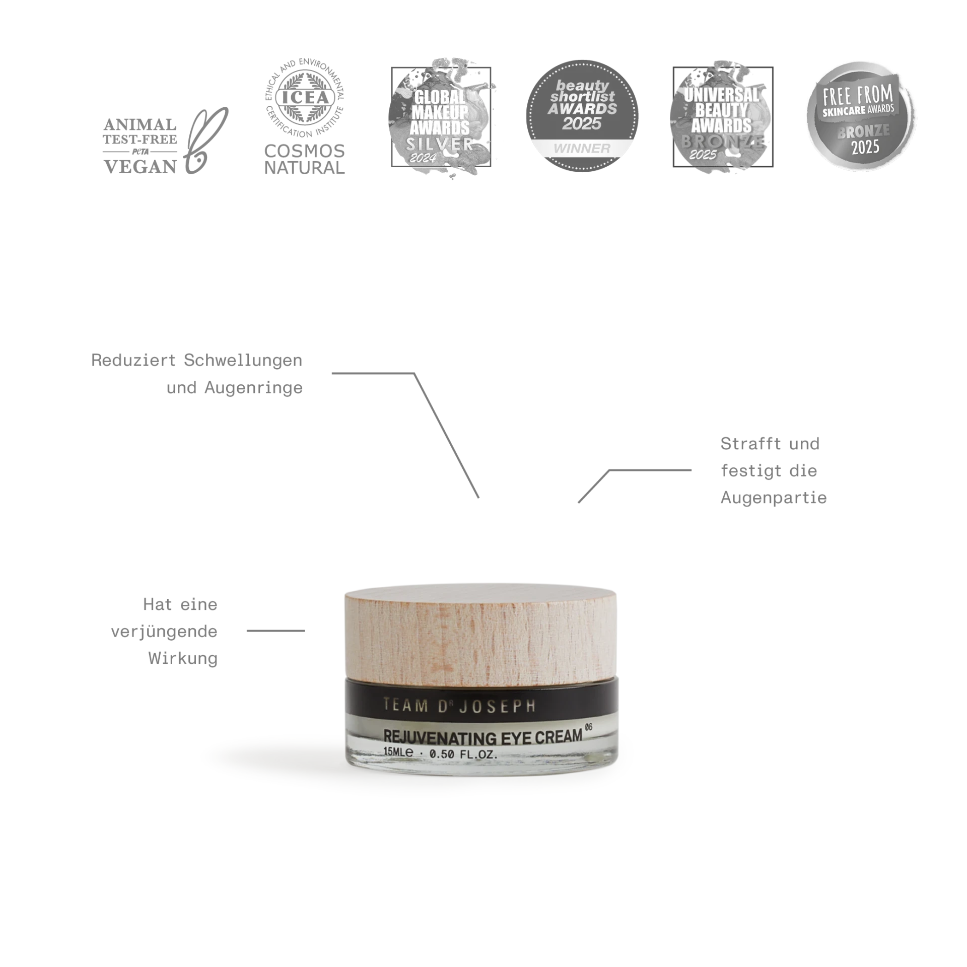 Rejuvenating Eye Cream von TEAM DR JOSEPH im offenen Glastiegel – luxuriöse Augenpflege sichtbar cremig