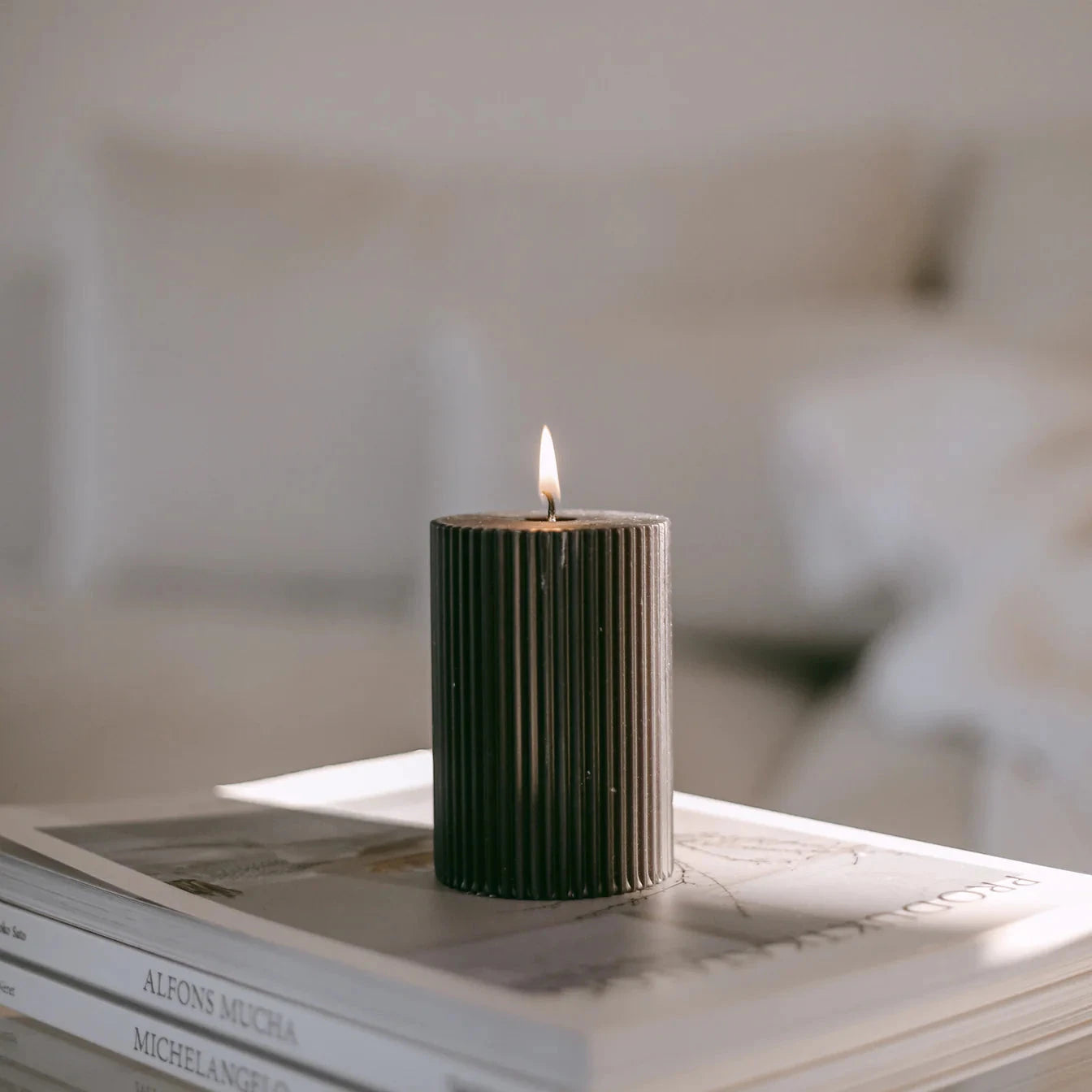 Black block candles made of rapeseed wax with grooves - black