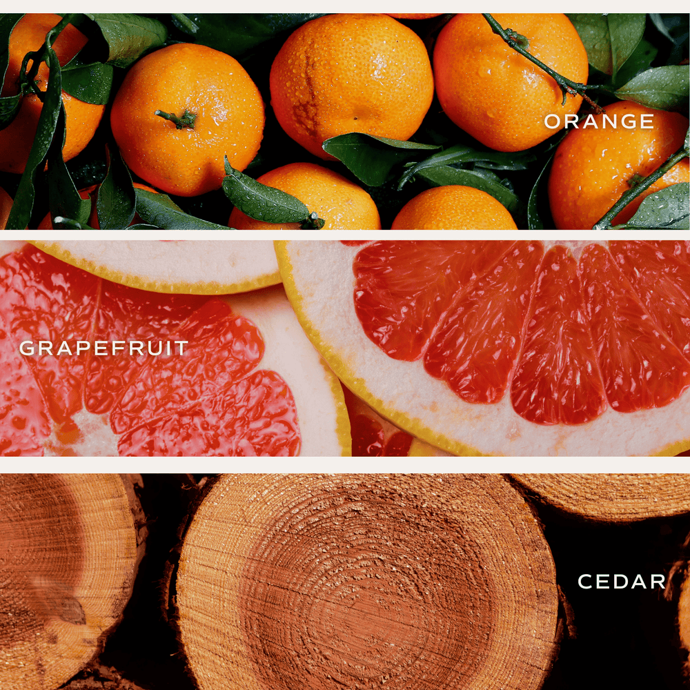 Duftnoten von Orange, Grapefruit und Cedar