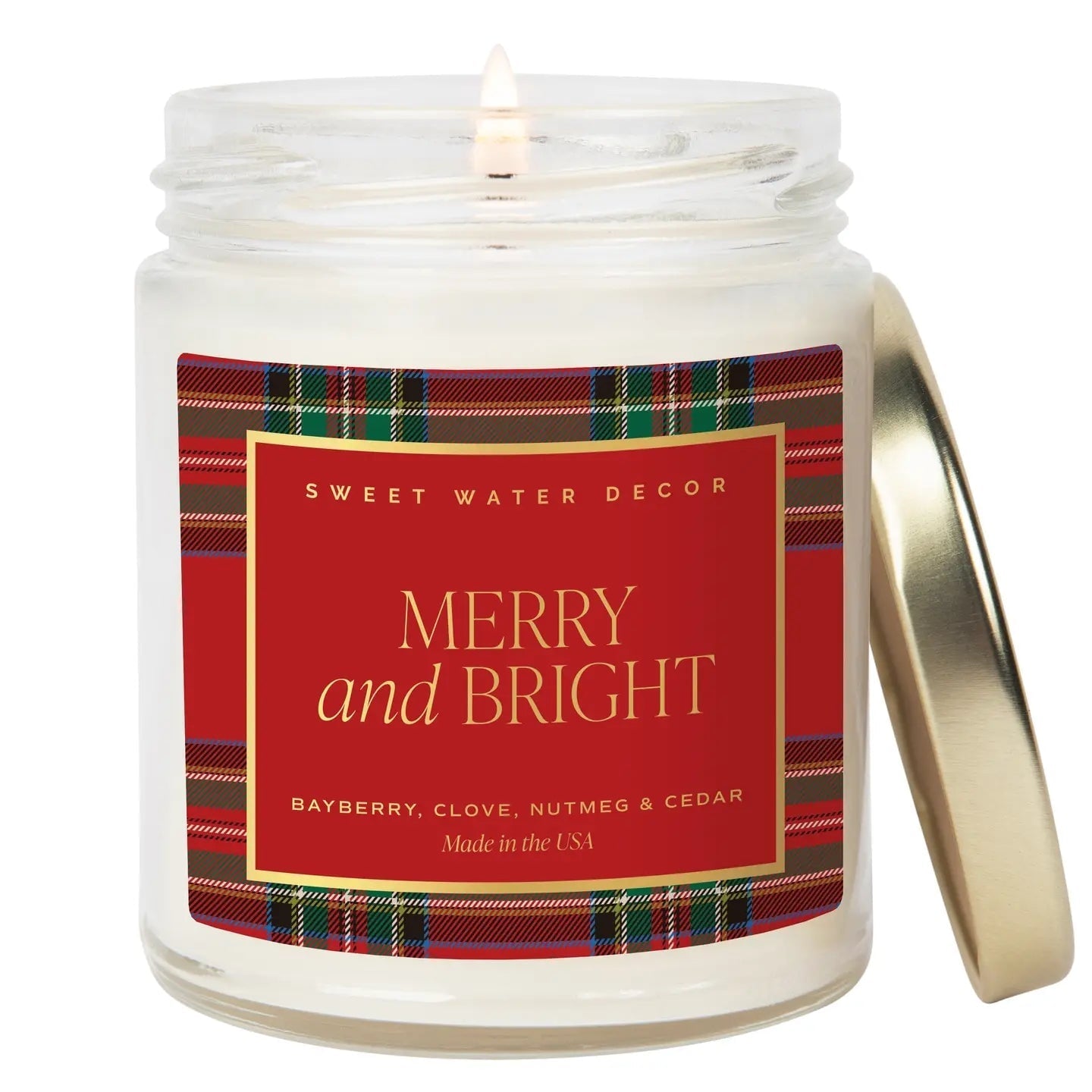 Sojawachskerze "MERRY and BRIGHT" rot mit goldenem Deckel - SWEET WATER DECOR
