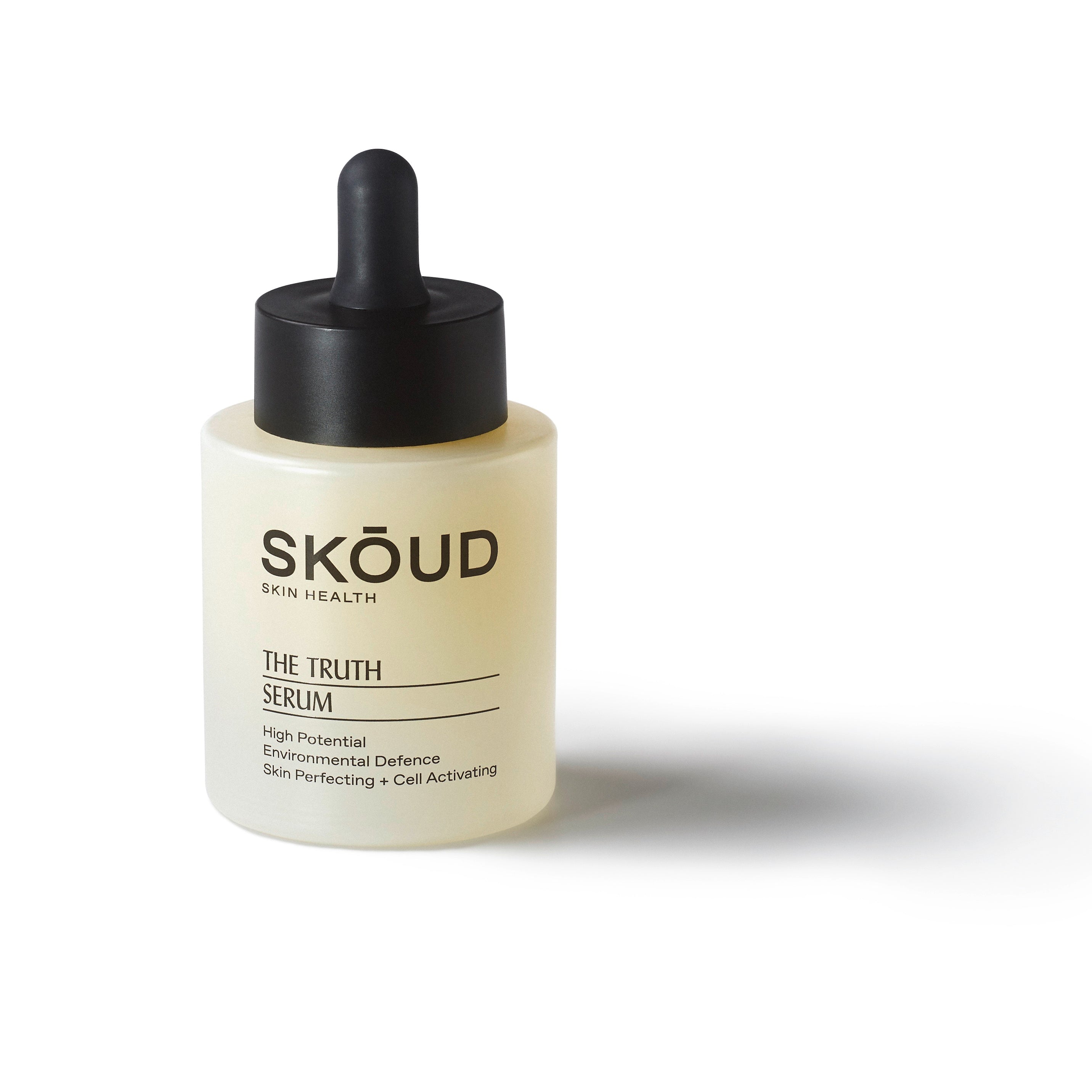 SKŌUD Cosmetics The Truth Serum Pipettenflasche steht auf weißem Untergrund.