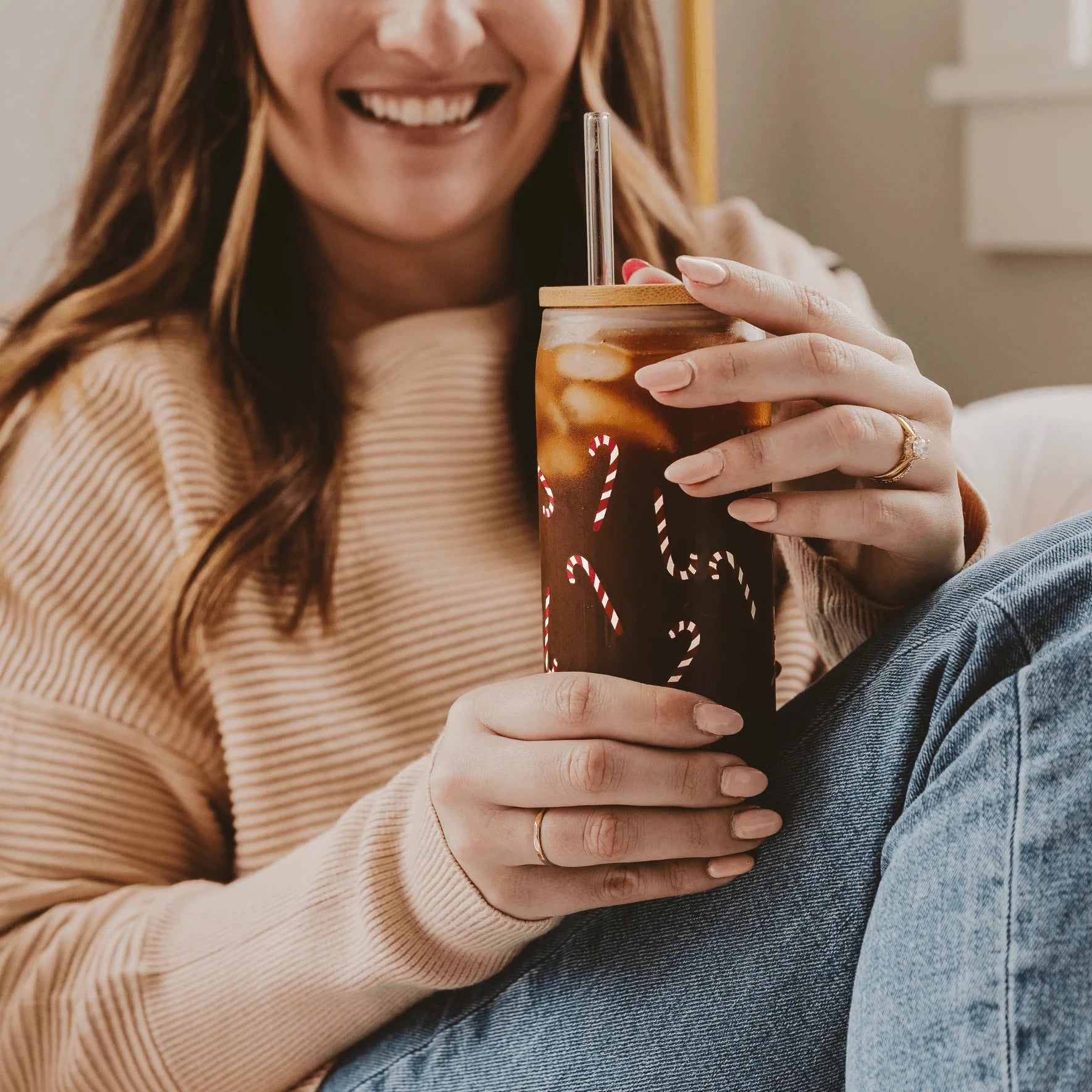 Trinkglas "CANDY CANE" mit Deckel und Strohhalm | SWEET WATER DECOR