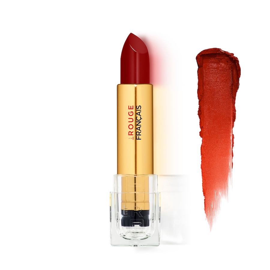 Offener Le Rouge Francais Maunaloa Lippensteft steht neben einem dunkelrotem Farbbeispiel vor weißem Hintergrund. North Glow