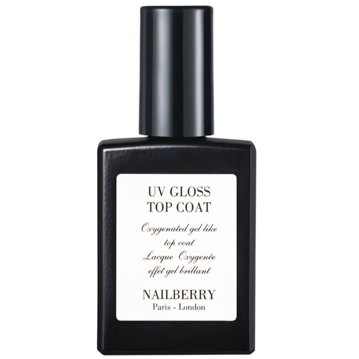Nailberry Nagellackflasche UV Gloss Top Coat vor weißem Hintergrund. 