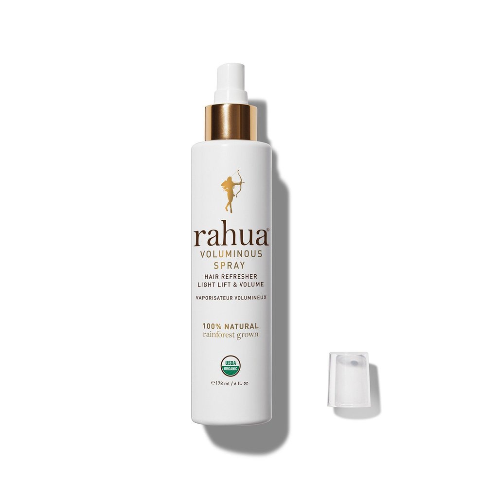 Rahua Voluminous Spray Flasche vor weißem Hintergrund.