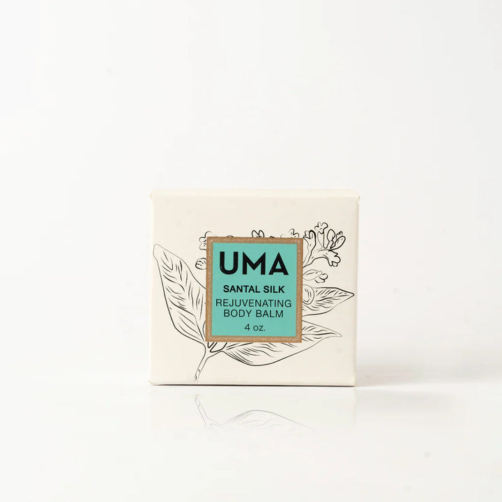 UMA Santal Body Balm Verpackung steht vor weißem Hintergrund. 