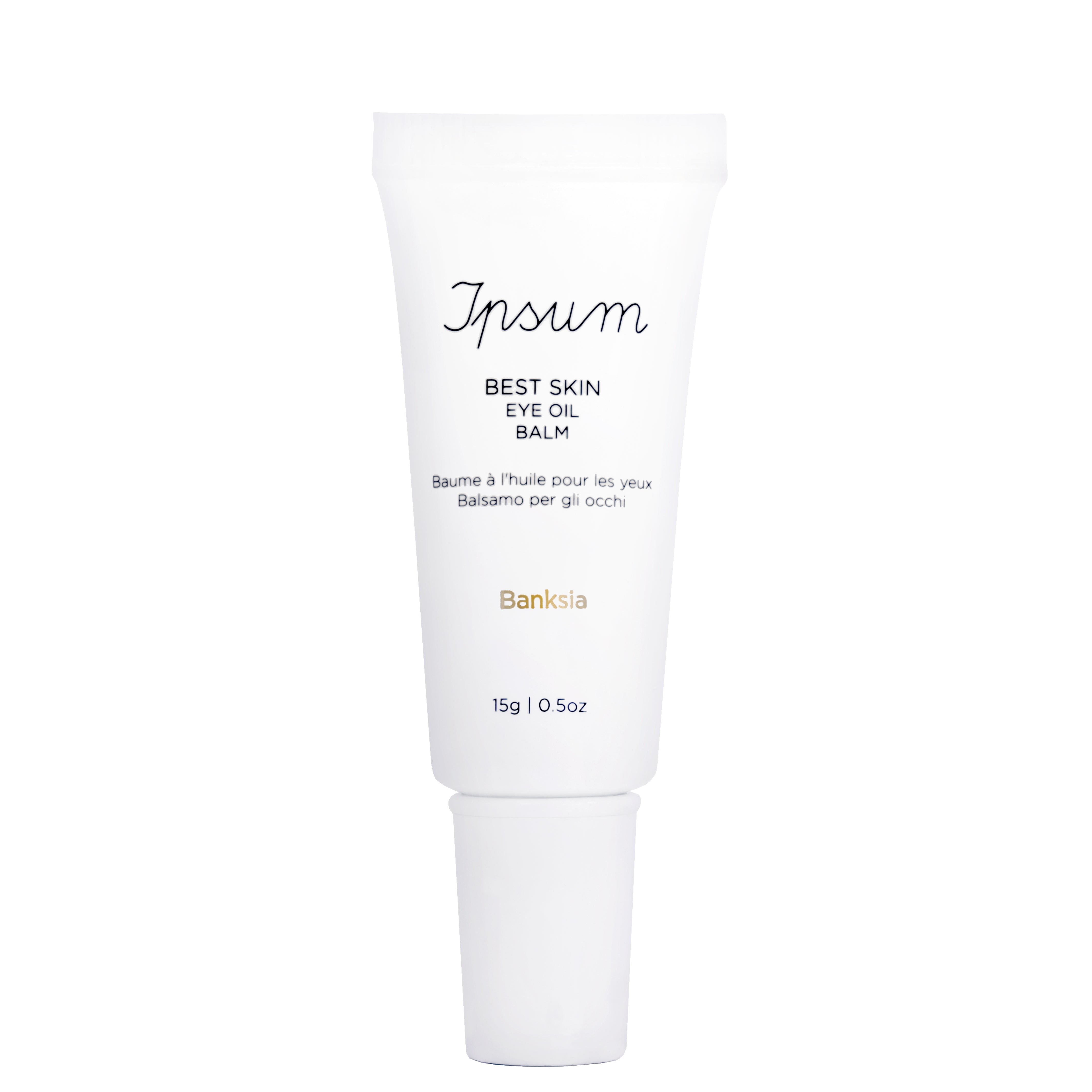 Ipsum Best Skin Eye Oil Balm Tube vor weißem Hintergrund.