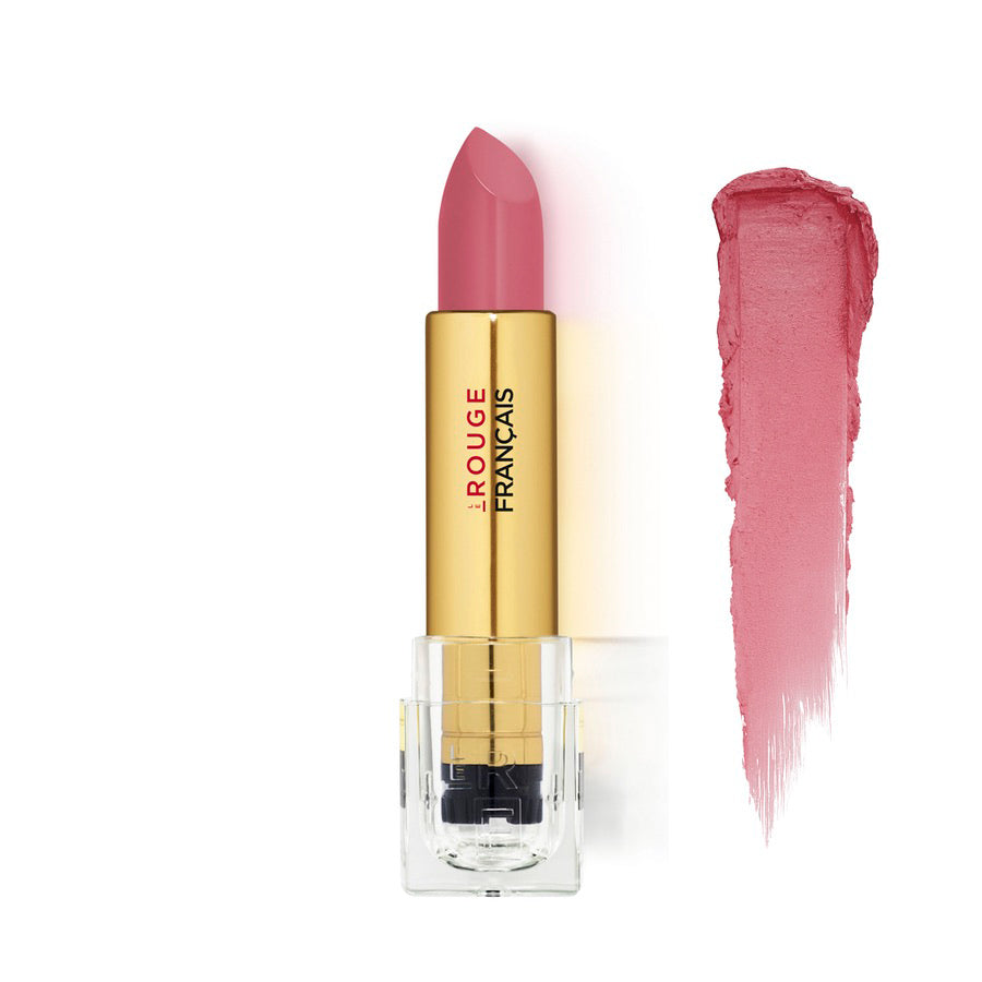 Offener Lippenstift Le Rouge Tinctorial No 036 Arzica neben einem Farbbeispiel, vor weißem Hintergrund. North Glow