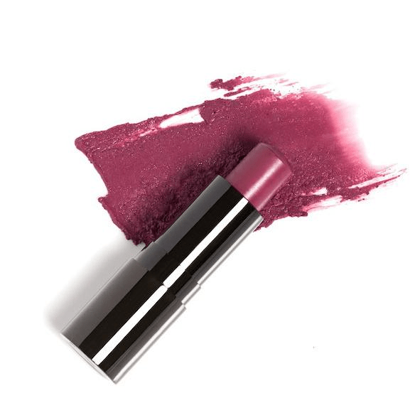 Schwarzer Lippenstift mit Farb- und Texturbeispiel der Farbe Muse von Henné Organics.