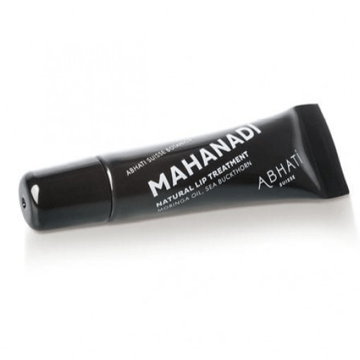 Abhati Suisse Mahandi Lippenpflege Tube liegt vor weißem Hintergrund.