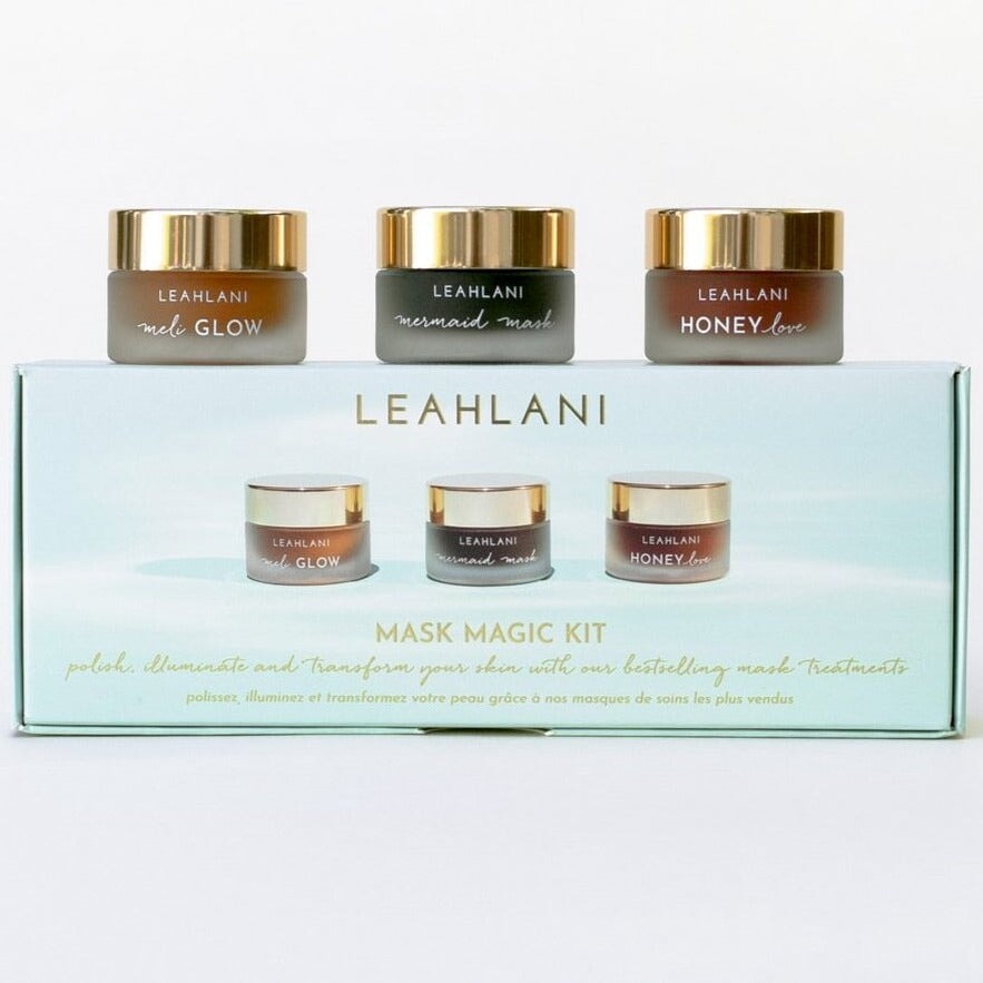 Leahlani Mask Magic Kit Verpackung mit Tiegeln vor weißem Hintergrund