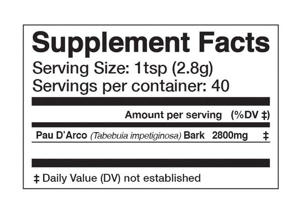 Textfeld Supplement Facts Pau D'Arco
