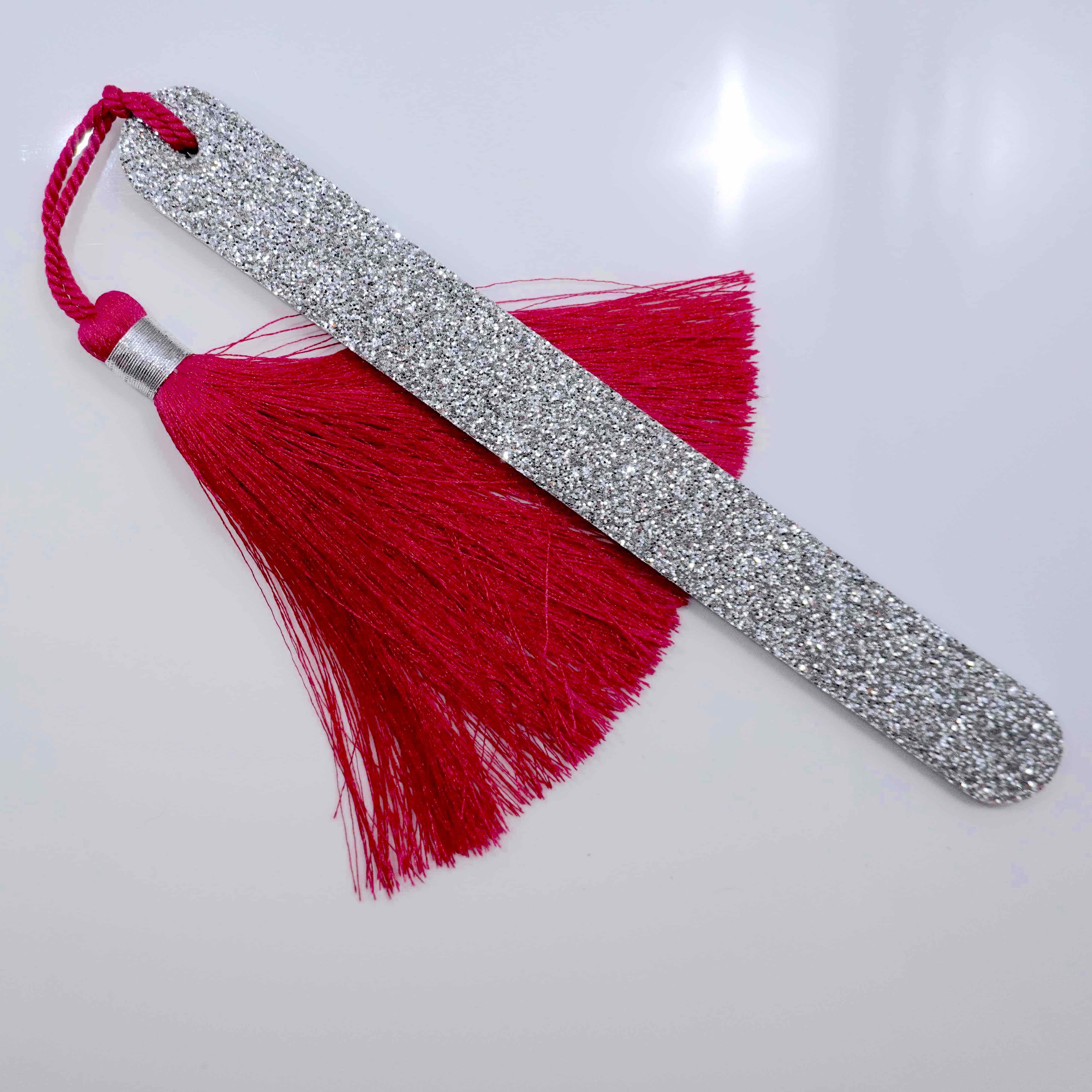 Pompom Nail File Silver-Fuchsia/ Glitter Nail File Silver