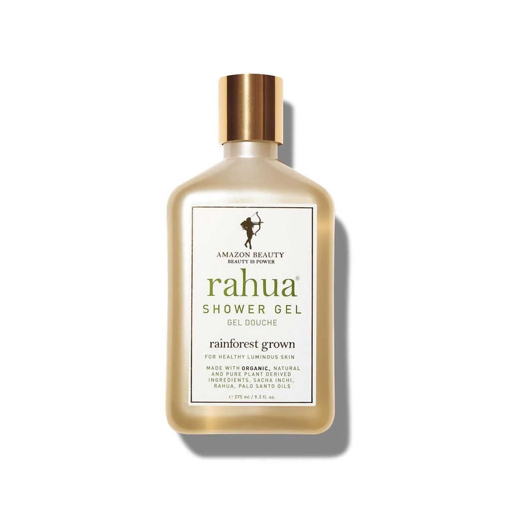 Rahua Shower Gel Flasche vor weißem Hintergrund.