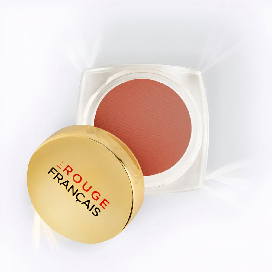 Powder Blush CATHERINE von Le Rouge Francais, geöffnet, goldener Deckel angelehnt.