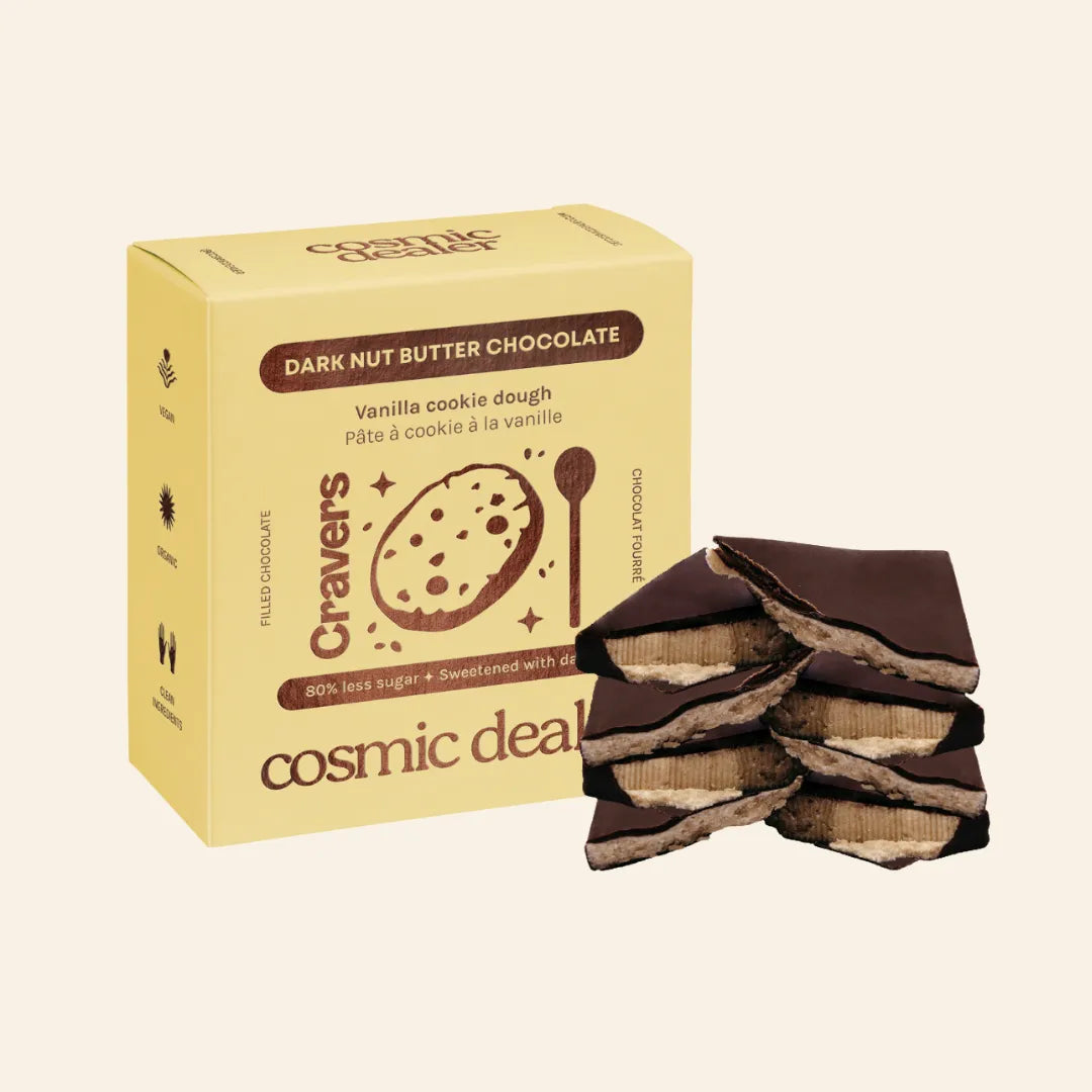 COSMIC DEALER Vanilla Cookie Dough 4er Box Schokolade mit Haselnuss-Vanille-Füllung