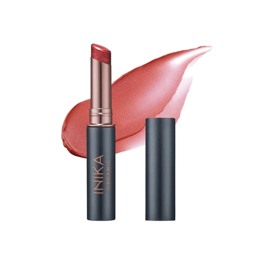 INIKA Organic Tinted Lip Balm geöffnet vor weißem Hintergrund  North Glow