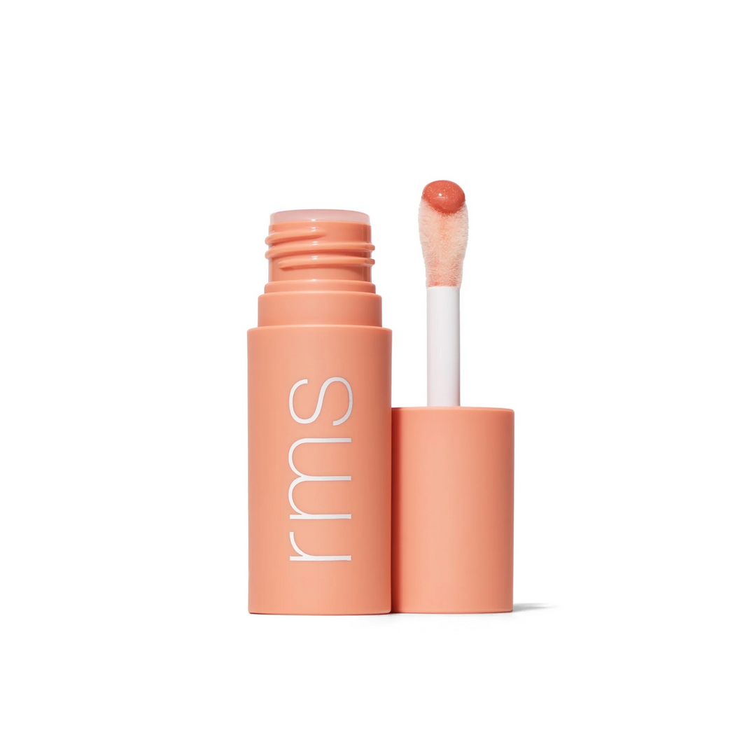 RMS Beauty Legendary Lip Oil Crystal Slipper geöffnet – zart getöntes Lip Oil mit glänzendem Finish