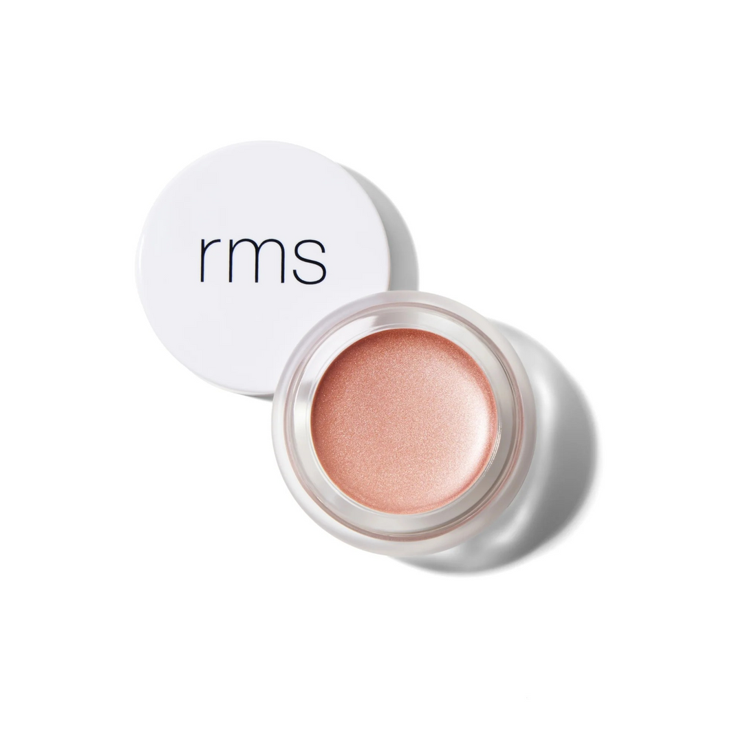 RMS Beauty Crystal Slipper Luminizer geöffnet – cremiger Highlighter in zartem Rosa-Beige mit goldenem Schimmer