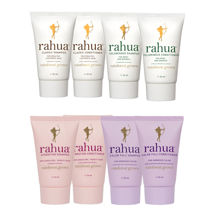 RAHUA anpassbares Haarpflegeset - 4 Shampoos und 4 Conditioner im Reiseformat