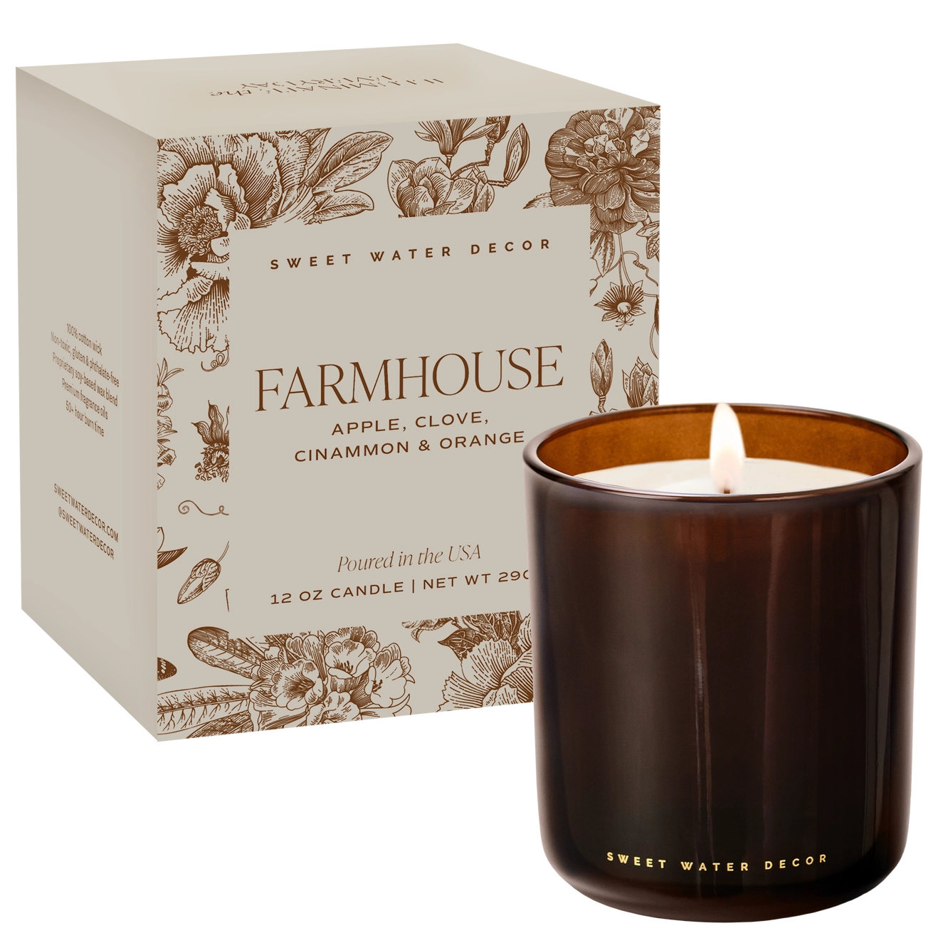 Farmhouse Sojawachs-Duftkerze von Sweet Water Decor im Amber Glas mit Geschenkbox
