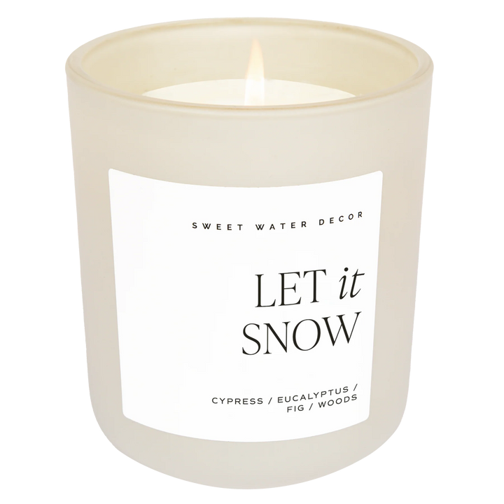 Sojawachskerze "Let It Snow" im cremefarbenen Milchglas