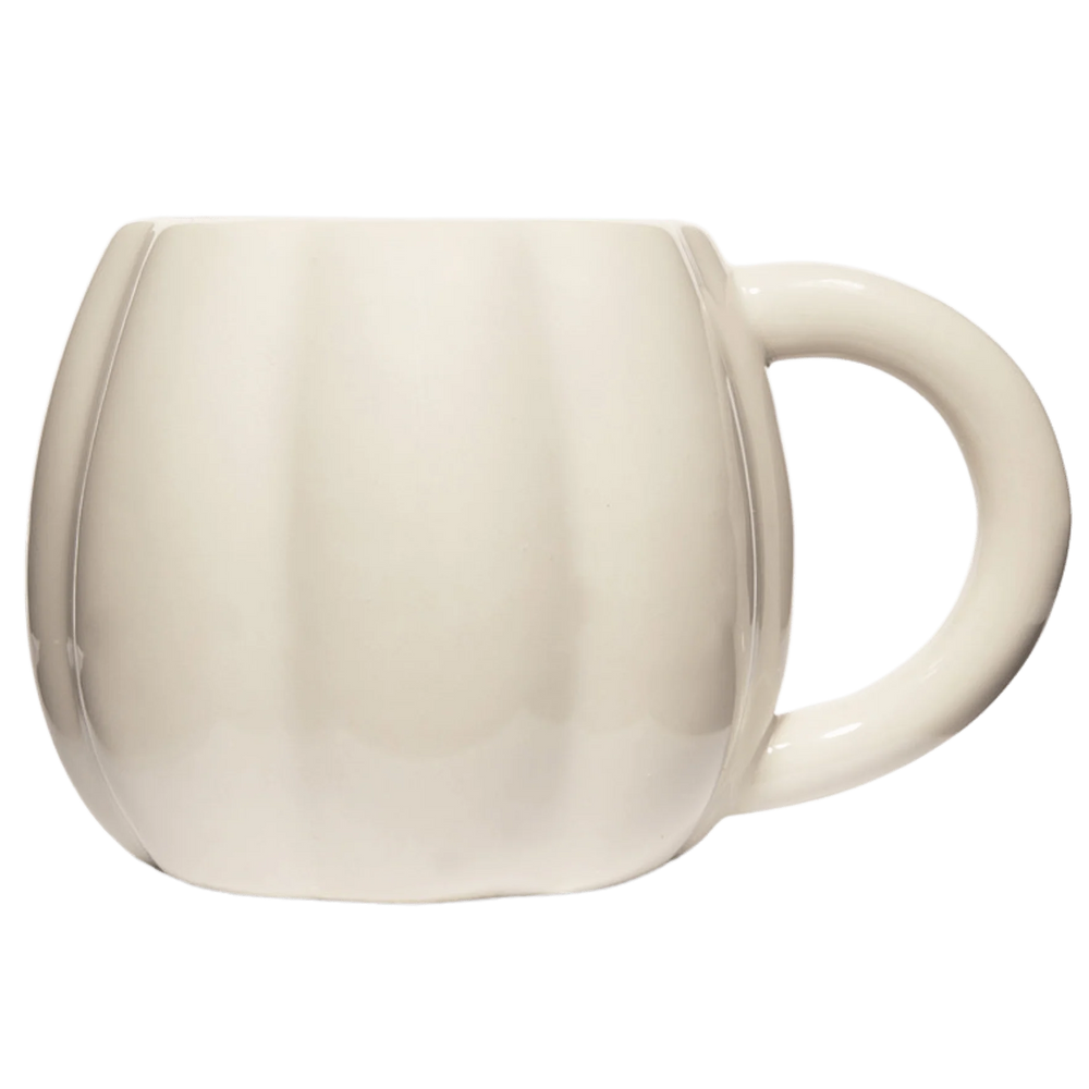 Detailansicht des weißen Kürbis-Keramikbechers von Sweet Water Decor mit Henkel – 19oz Fassungsvermögen