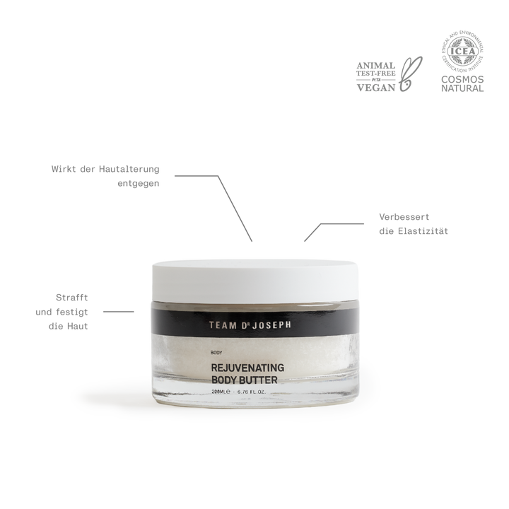 Geschlossene Dose Rejuvenating Körperbutter auf hellem Hintergrund – straffend, feuchtigkeitsspendend, natürliche Körperpflege, Anti-Aging.