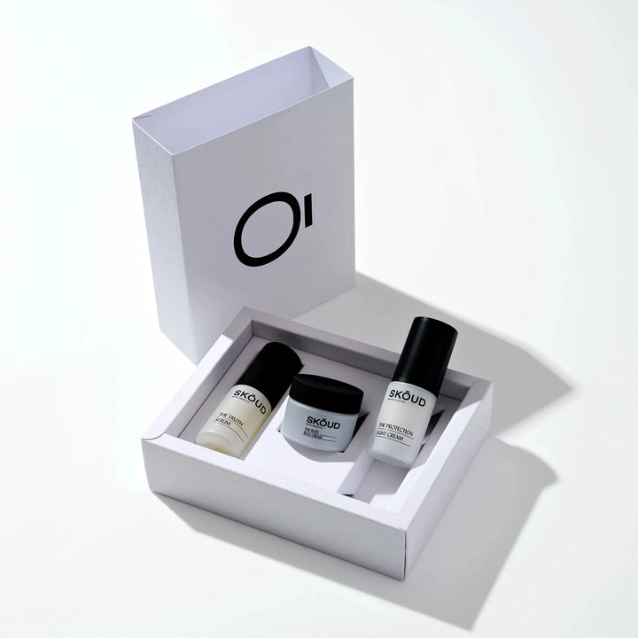 SKŌUD Mini-Pflegeset mit Karton – kompaktes, nachhaltig verpacktes Hautpflegeset

